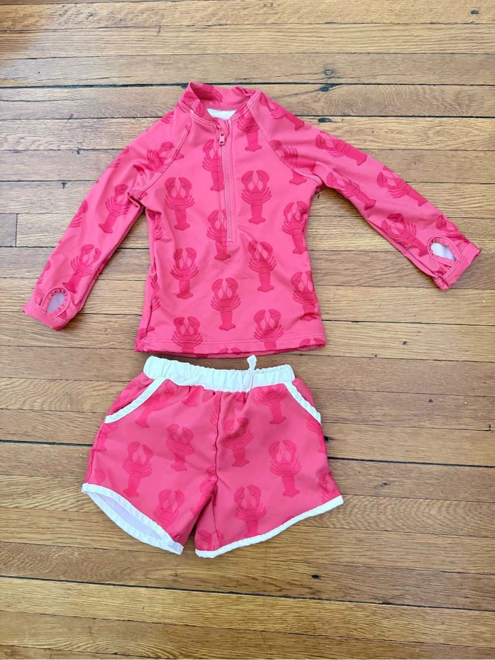Baby Red Lobster-Print Rash Guard Set - Long Sleeve Top & Shorts